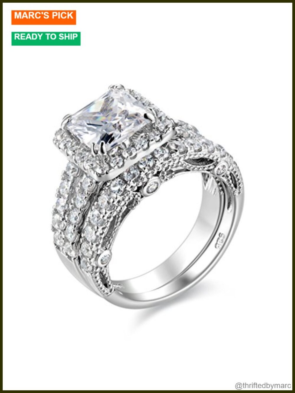 Princess Cut CZ Sterling Silver Bridal Ring Set Wedding Engagement